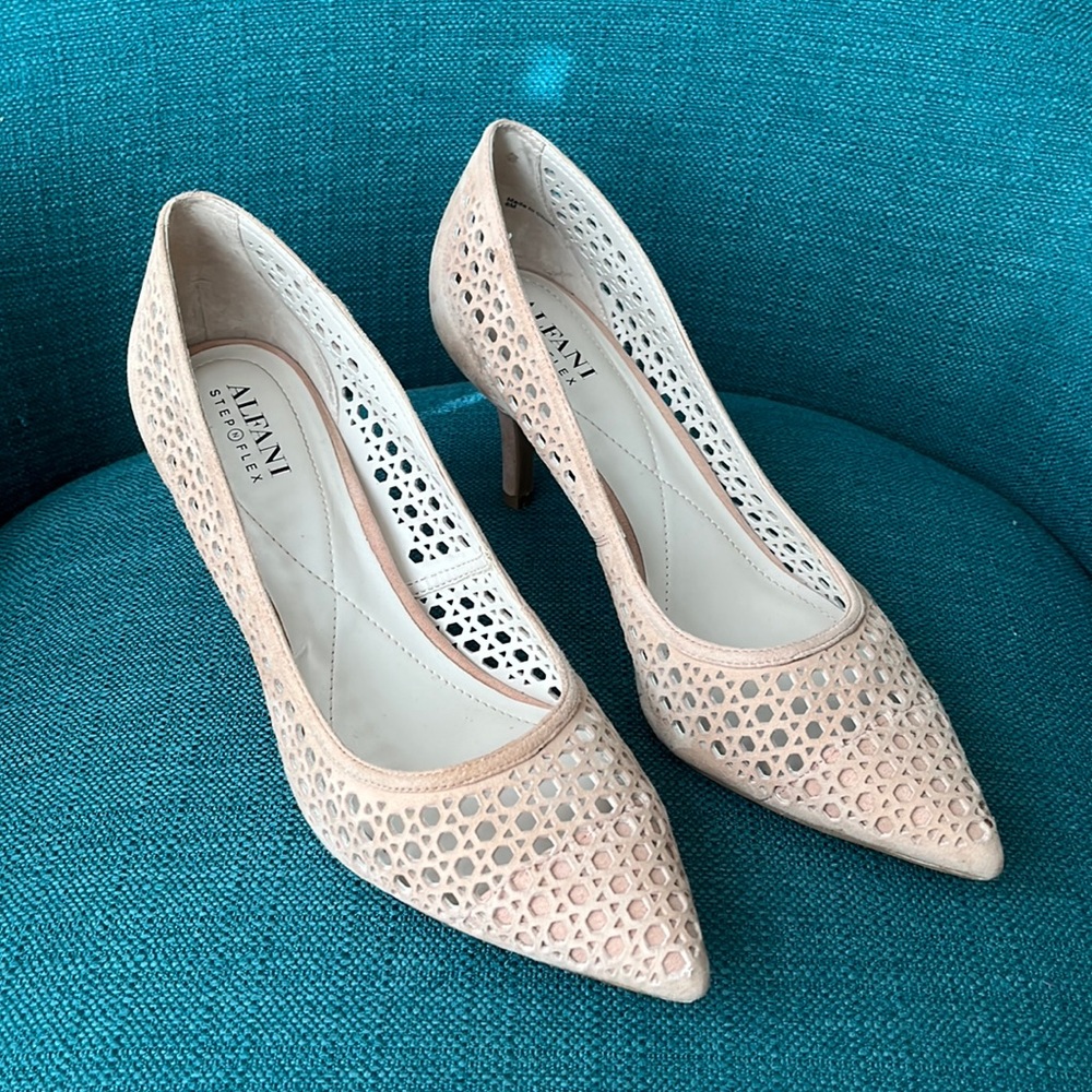 Alfani Nude/Cream Laser-Cut Pointed Toe Heels